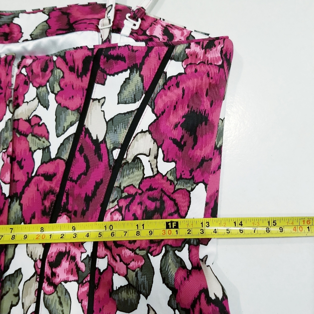 WHBM Black Pink & White Floral Print Bustier Top Sz 2 - Picture 13 of 13